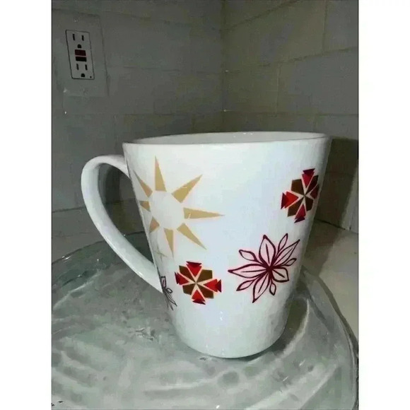 Starbucks Coffee Mug 2013 Holiday Poinsettia + Snowflakes Abstract 11oz cup 4" - Picture 5 of 10